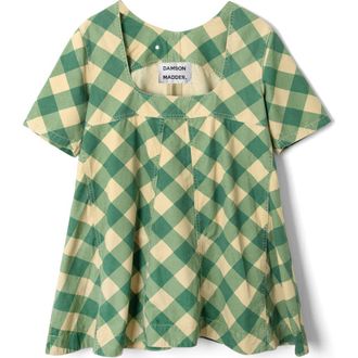 Damson Madder Bridget Plaid Organic Cotton Minidress in Green Multi at Nordstrom, Size 10 Us