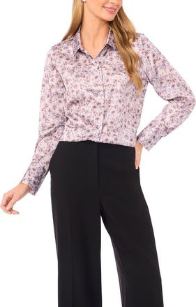 Halogen Petal Vine Print Charmeuse Button-Up Shirt in Cement at Nordstrom Rack, Size X-Large P