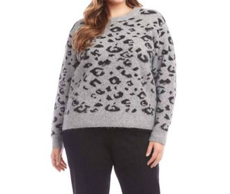Karen Kane Metallic Animal Print Crewneck Sweater - Plus In Gray With Black
