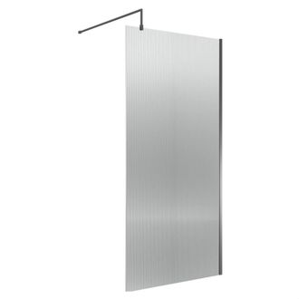 Balterley Fluted Wetroom Screen with Support Bar, 800mm, Brushed Pewter in Silver