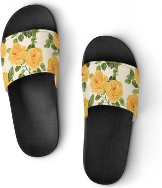 Generic Yellow Rose Shower Shoes Slipper for Women Men Beach Slippers Quick Drying Non Slip Open-Toe Sandals