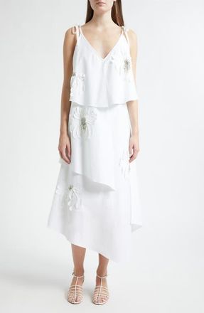 3.1 Phillip Lim Floral Appliqu&eacute; Layered Midi Dress in White at Nordstrom, Size 12