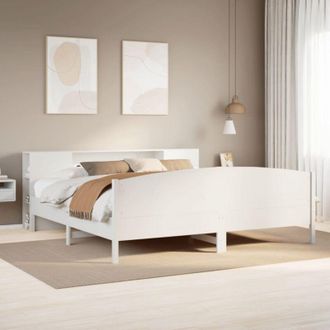 vidaXL Vidaxl - Cama Con Estanter&iacute;a Sin Colch&oacute;n Madera Maciza Blanca 200x200 Cm