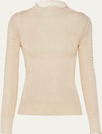 Prada Superfine Cotton Knit Mock-Neck Top