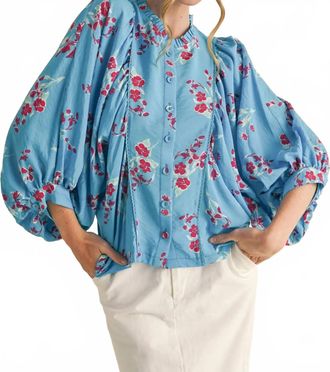 Merci Floral Dolman Sleeve Blouse In Blue/red