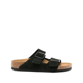Birkenstock Sliders, male, Black, Size: 7 US Black Arizona Sandals with Logo Embossing
