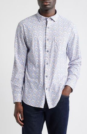 Johnston & Murphy XC Motion Performance Knit Button-Up Shirt in Blue/Tan Split Disc at Nordstrom, Size Xxx-Large