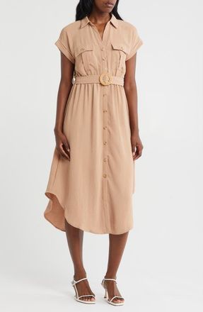 ZOE AND CLAIRE Belted Short Sleeve Shirtdress in Mocha at Nordstrom Rack, Size Medium