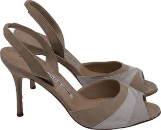 Manolo Blahnik Slingback Sandal Heels in Beige Suede