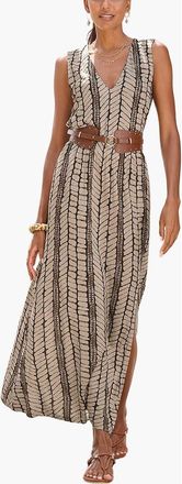 Lascana Womens Sleeveless V-Neck Maxi Dress in Beige & Brown at Nordstrom, Size 14