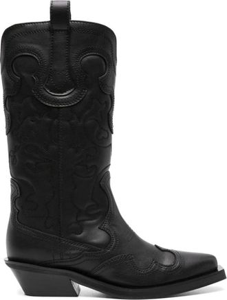 Ganni Zwarte Western Leren Laarzen - Dames - Cowboylaarzen - Zwart - 36 EU - Leer - Schoenen