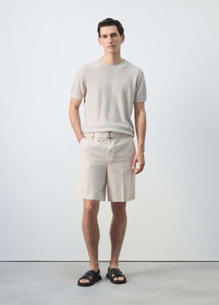 Mango Bermuda misto lino cintura grezzo - Uomo - 44 - MANGO MAN