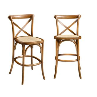 Sweeek Taburete de bar bistr&oacute; vintage de madera, set de 2, nogal