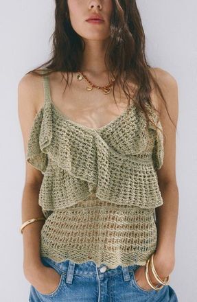 Mango Limens Open Knit Tank in Pastel Green at Nordstrom, Size X-Small