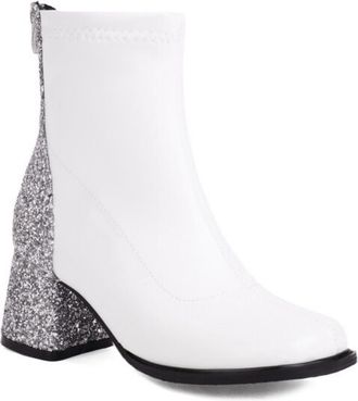 Generic Womens Patent Leather Short Boots with Back Zipper Square Toe Chelsea Boots Block Heel Ankle Boot,White,7.5 UK