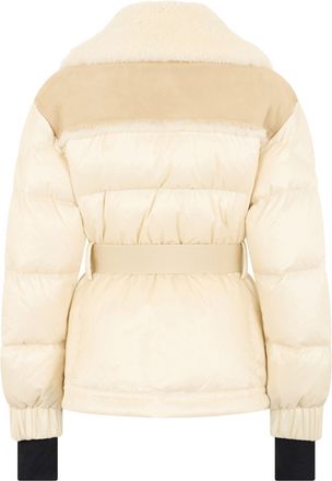 Moncler Womens Puffer Jacket Alvernia Cream Shearling Belt Polyamide