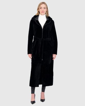 Gorski REVERSIBLE TEXTURED SHEARLING LAMB ZIP PARKA WITH BELT