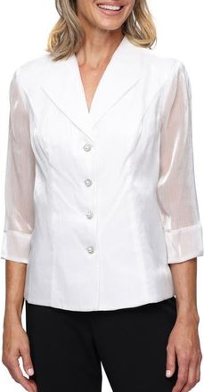 Alex Evenings Yoryu Sheer Sleeve Button-Up Shirt in Ivory at Nordstrom, Size Large