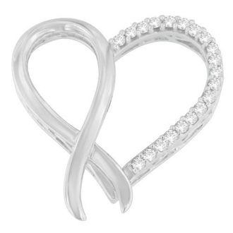 House of Brilliance Silver 1/4 cttw Round Cut Diamond Ribbon and Heart Accent Pendant Necklace in White at Nordstrom