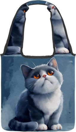 Generic British Shorthair Cat Cute Reversible Canvas Shoulder Tote - Double-Sided Print, 12oz Cotton, 27cm Drop, Fold-Flat Bag for Travel, Shopping, Street Ou
