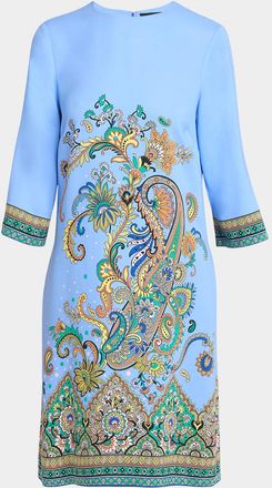 Etro Blue Lucky Charm Jersey 3/4-Sleeve Dress