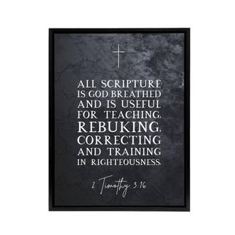 Artery8 Timothy 3 16 All Scripture Is God Bible Quote Framed Canvas Wall Art Print in Grey | Size: W24 x H32