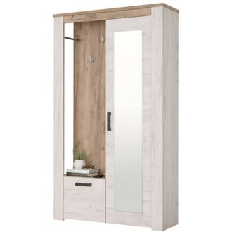 Dmora Mobile da Ingresso Valva, Specchio Incluso, 5 Ripiani, Appendiabiti, 114x36.5x195h cm Bianco Larice