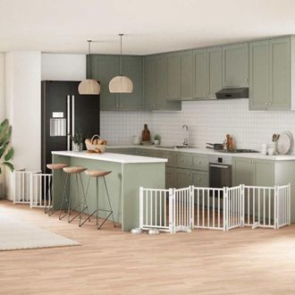 vidaXL Puerta De Perros Plegable 15 Paneles Madera &Aacute;lamo Blanca 750 Cm Vidaxl