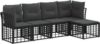 vidaXL Conjunto De Sof&aacute;s De Exterior Negro Poli&eacute;ster Vidaxl