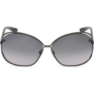 Tom Ford Carla 66mm Oversized Round Metal Sunglasses in Shiny Gunmetal/gradient Smoke at Nordstrom