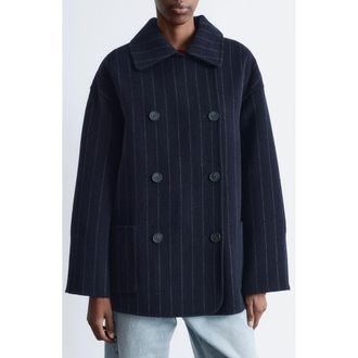 & Other Stories Chalk Stripe Wool Blend Cocoon Jacket in Navy at Nordstrom Rack, Size Medium