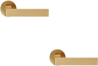 Loops 2x PAIR Straight Square Handle on Round Rose Concealed Fix Satin Brass