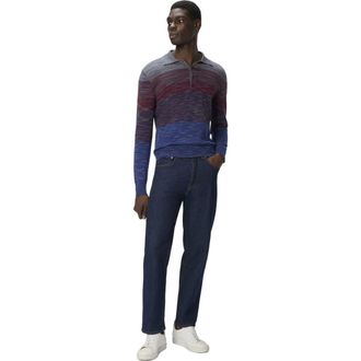 Missoni Long Sleeve Polo In Pure Wool With Flame Pattern in Red & Blue at Nordstrom, Size 50 It