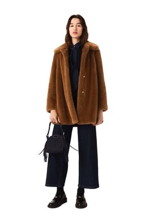 Maje Mid-length faux fur coat in Brown at Nordstrom, Size 36 Eu