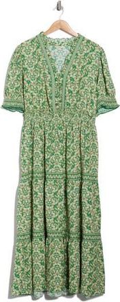 Max Studio Short Sleeve Tiered Maxi Dress in Green/Pink Paisley at Nordstrom Rack, Size 3X
