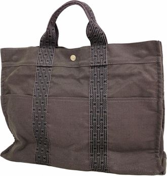 Herm&egrave;s Gray Canvas Tote Bag (Pre-Owned)