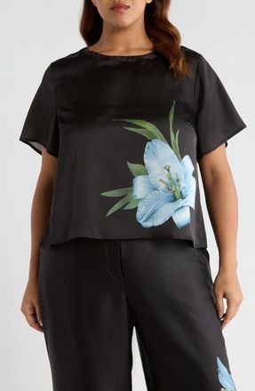 Vince Camuto Placed Floral Satin Top in Sky at Nordstrom, Size 1 X