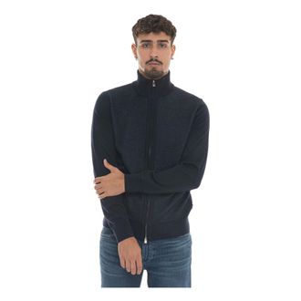 HUGO BOSS Hugo, Cardigans, male, Blue, Size: 2XL Textured cardigan with double zipper