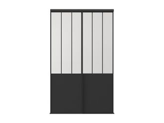 Vente-Unique Puertas de armario correderas de acero - Negro y vidrio templado transl&uacute;cido - Alt. 250 x An. 130 cm - BELASI