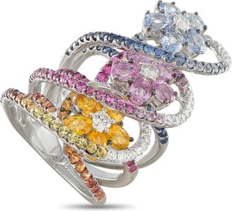Luxury Bazaar 18K White Gold 0.67ct Diamond and Multicolored Sapphire Ring MF04-100826