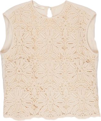 Glanshirt Sleeveless Crochet Floral Lace Blouse