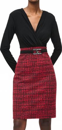 Joseph Ribkoff Jacquard Knit Plaid Sheath Midi Dress In Black/red