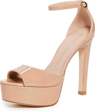 Stuart Weitzman Womens Disco Patent-Leather Sandals In Adobe
