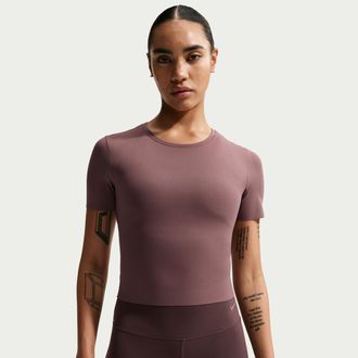 Nike Womens Zenvy Dri-FIT Short-Sleeve Top in Purple | IB8964-502