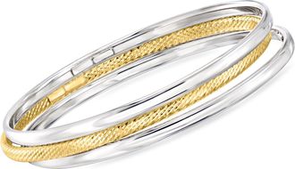 Ross-Simons Italian Sterling Silver and 18kt Gold Over Sterling Jewelry Set: 3 Bangle Bracelets