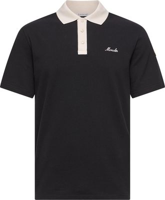 Moncler Moncler Embroidered Logo Cotton Piquet Polo Shirt, Men, Black, Size: 3xl