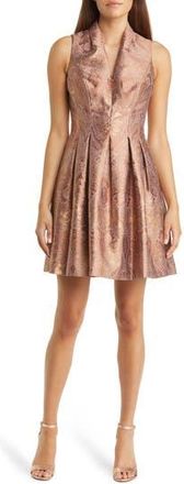 Vince Camuto Metallic Paisley Jacquard Satin Fit & Flare Dress in Clay at Nordstrom Rack, Size 2