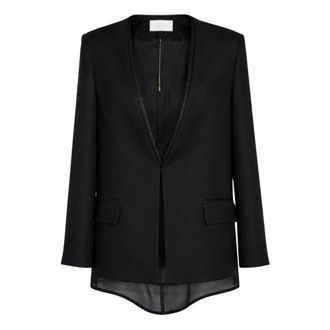 Simona Corsellini Blazers, female, Black, Size: XS Giacca allacciatura baciata senza rever con finiture in organza