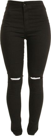 Generic JIER Ripped Hole Jeans for Women UK High Waist Stretchy Sexy Skinny Jeans Butt Lifting Distressed Denim Pants with Pockets Black, Small