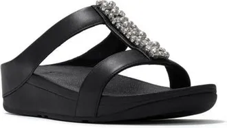 FitFlop Fino Pearls and Crystal H Bar Slides in Black at Nordstrom, Size 10